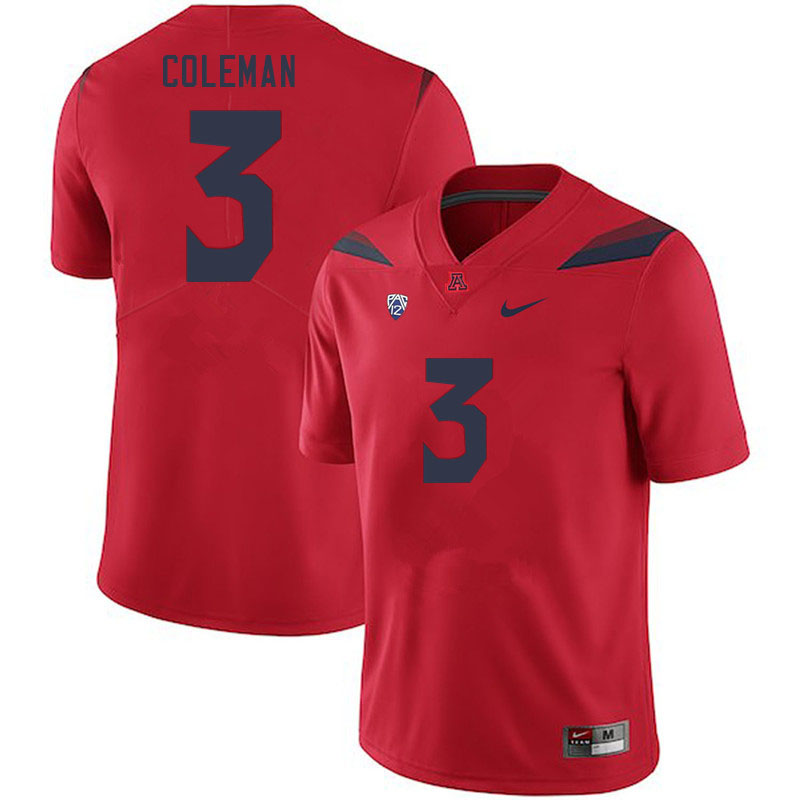Men #3 Jonah Coleman Arizona Wildcats College Football Jerseys Stitched-Red - Click Image to Close